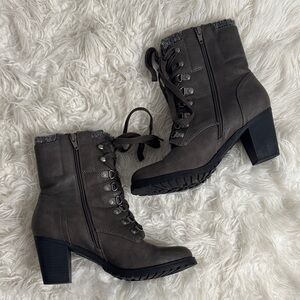 BASS ZEE GRAY LACE UP KNIT CUFF COMBAT BOOTS